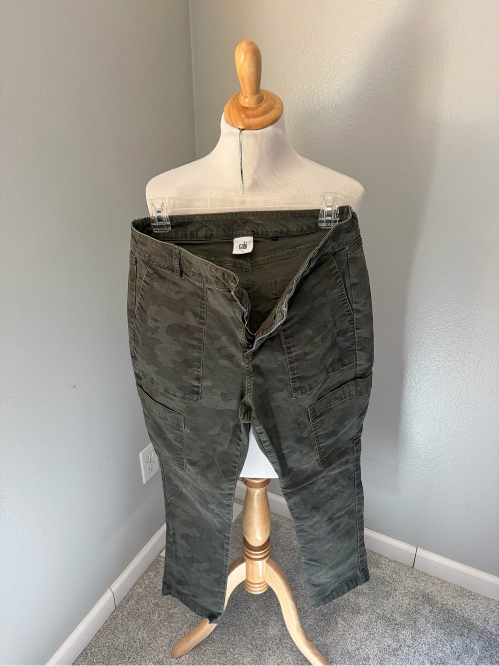 CAbi Women's Straight Leg Cargo Pants in Olive Camo Amelia #6694